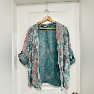Bellambra Women’s Open Linen Cardigan. Multicolor Fabric Tie Dye Print Size M